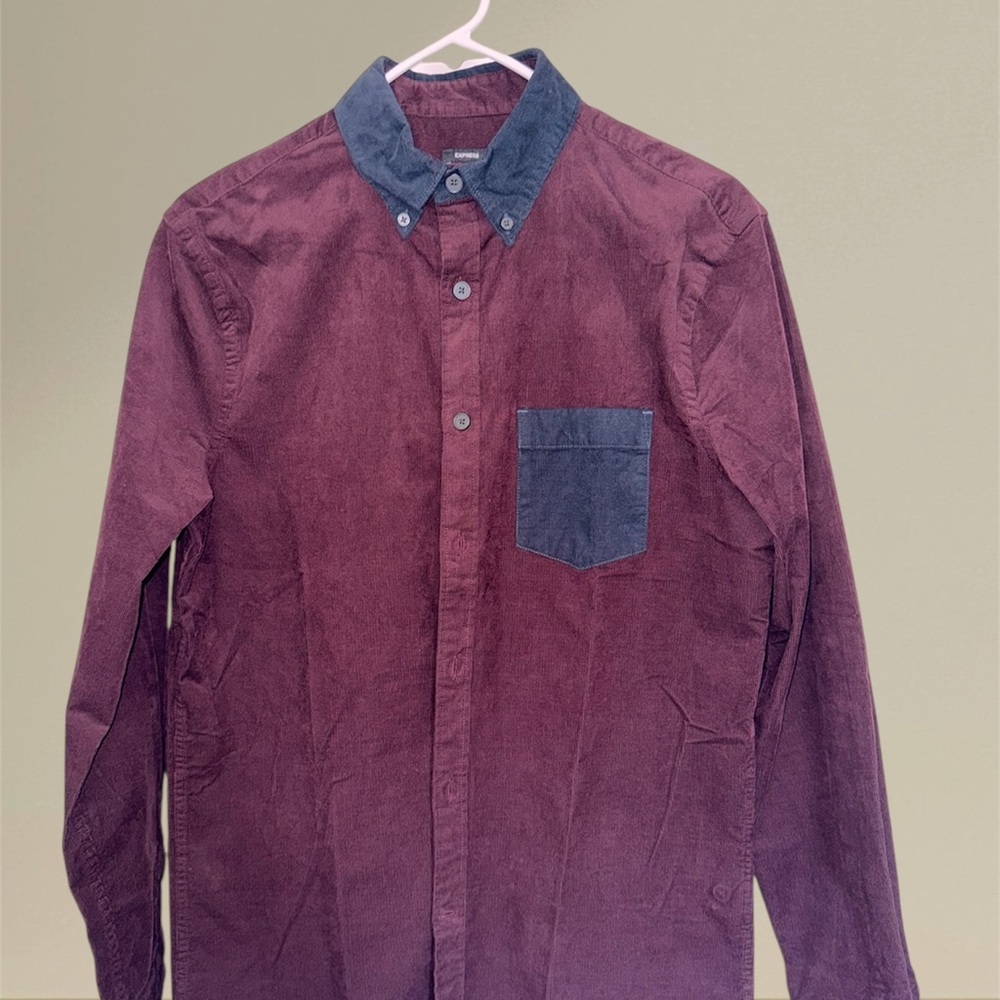 Express Maroon and Navy Casual Shirt